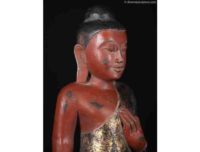 Dharma Sculpture: Scarlet Burmese Buddha in Wood