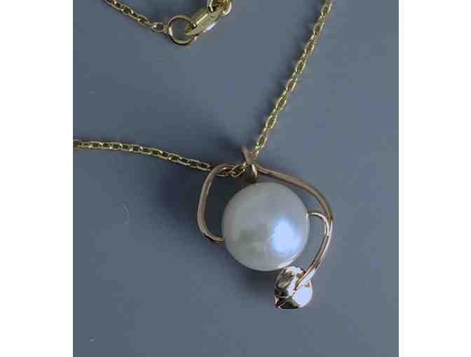 Cole Sheckler Jewelry: Cultured Pearl with Leaf Gold Necklace
