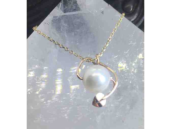 Cole Sheckler Jewelry: Cultured Pearl with Leaf Gold Necklace