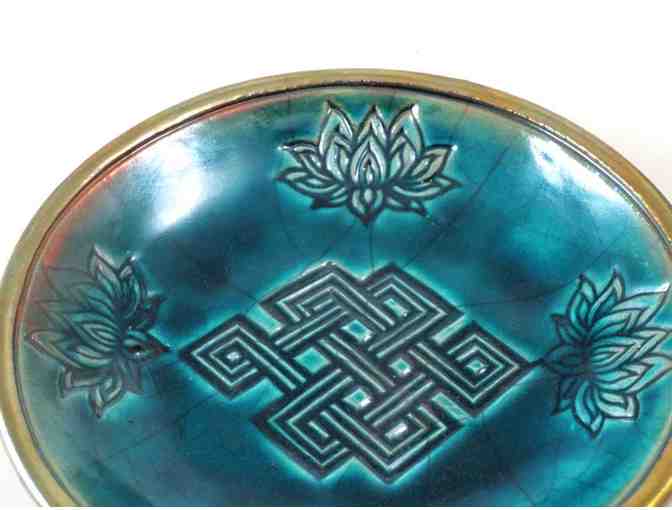 De Baun Fine Ceramics: Handmade Offering Bowl with Endless Knot and Lotus Motif