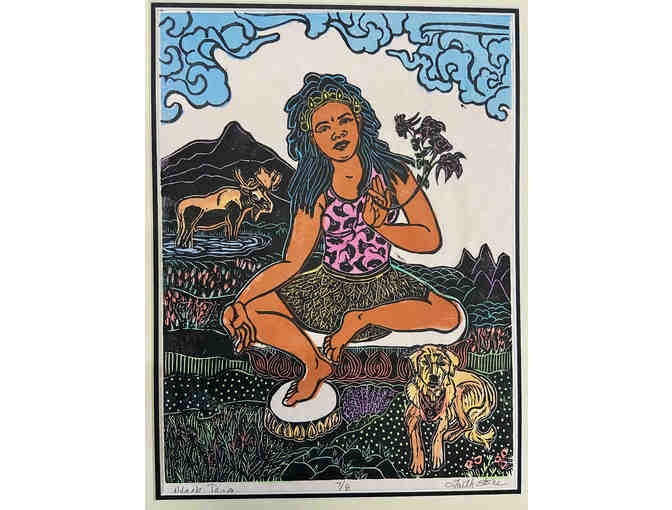 Faith Stone: 'Black Tara' Original Handpainted Woodblock Print