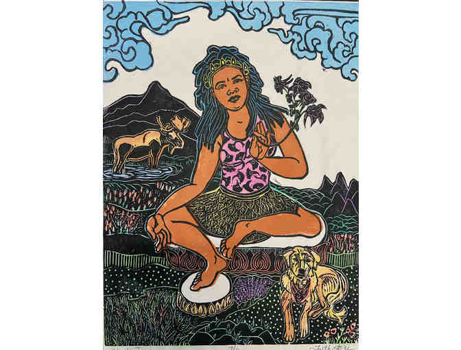Faith Stone: 'Black Tara' Original Handpainted Woodblock Print