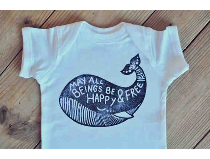Hippie Baby Co.: "May All Beings Be Free" Whale Onesie Bodysuit - Photo 1