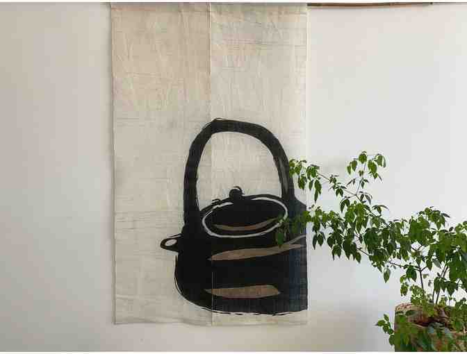 BuildLifeShop: Handwoven and Hand-Embroidered 'Japanese Tea Pot' Pure Linen Noren Curtain