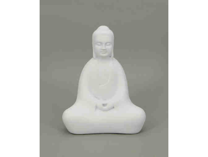 Buddha Groove: Minimalist Abstract Meditating Buddha Statue in White