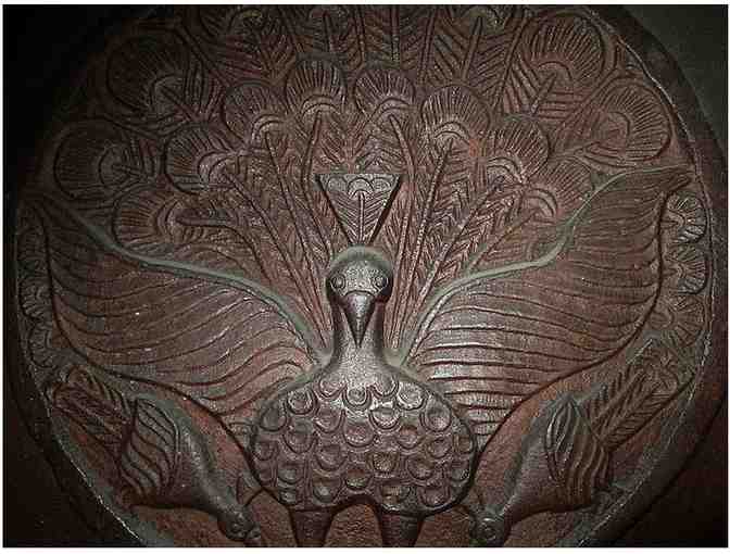 De Baun Fine Ceramics: Handmade Ancient Peacock Motif Offering Bowl in Teal