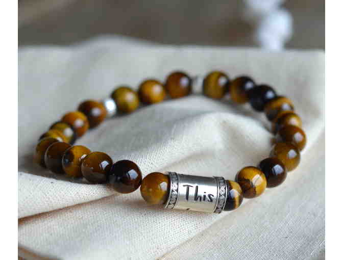 Mindful Necessities: Silver 'this too shall pass' Tiger's Eye Wrist Mala