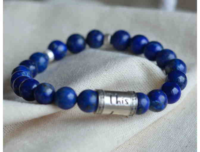 Mindful Necessities: Silver "this too shall pass" Lapis Lazuli Wrist Mala - Photo 1