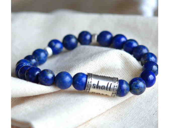 Mindful Necessities: Silver "this too shall pass" Lapis Lazuli Wrist Mala - Photo 2