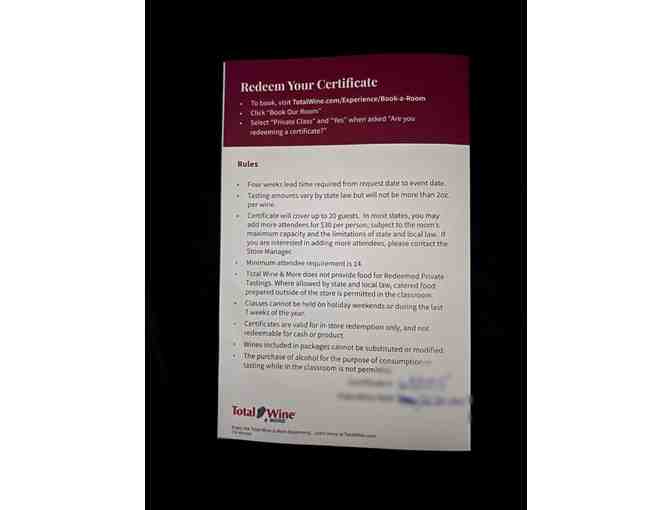 Total Wine & More- Wine Class for 20