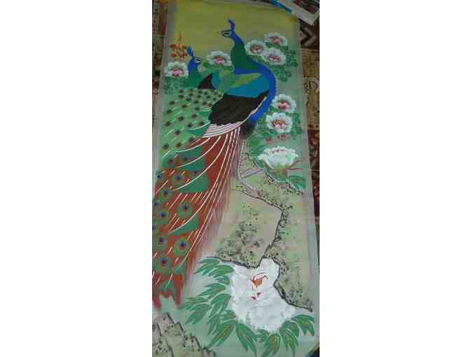 Japanese Silk Painting: Two Peacocks