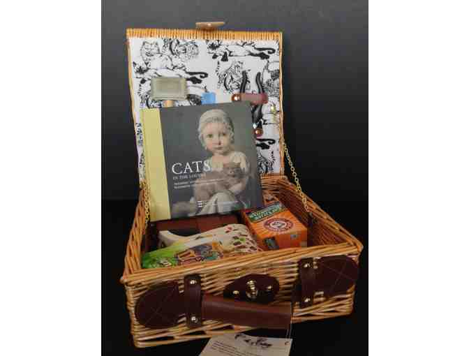 KITTY CAT SUPPLY BASKET - Wicker Storage Basket, Grooming Supplies, Toys, Treats and More!
