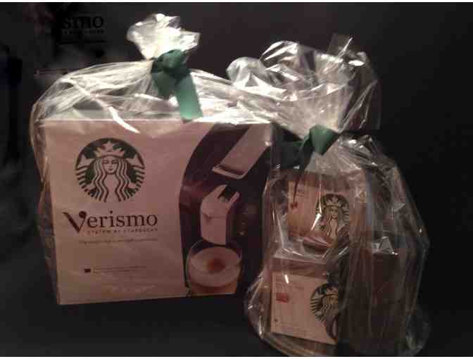 STARBUCKS Verismo Coffeemaker PLUS 4 Boxes of Coffee Pods and 2 Coffee Mugs