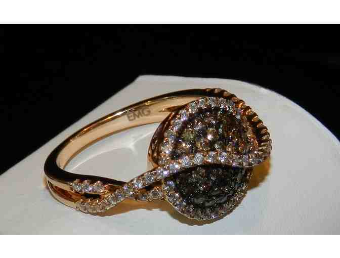 14K Rose Gold Ring with Cocoa and White Diamonds - 1 Carat