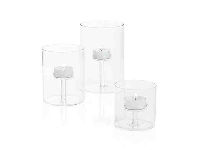 Crate & Barrel Tablescape Set: 3 Glass Candleholders, 4 Votives & Glass Pebbles