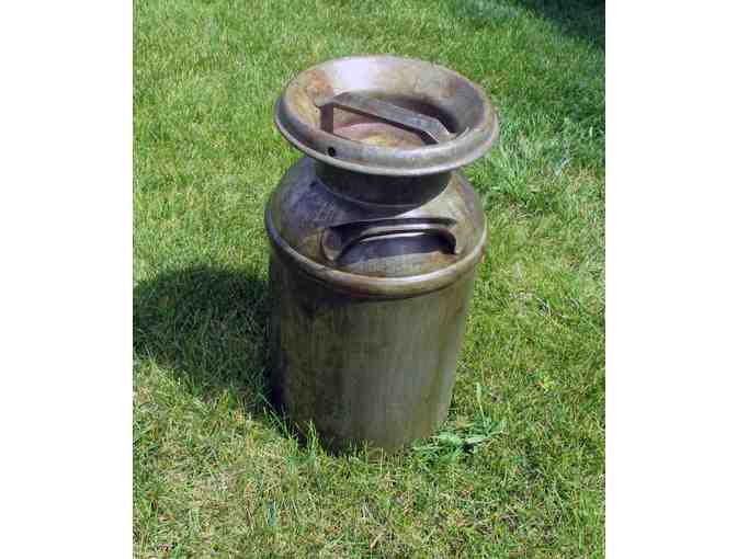 5-gallon milk can and antique, hand-made wooden pitch fork