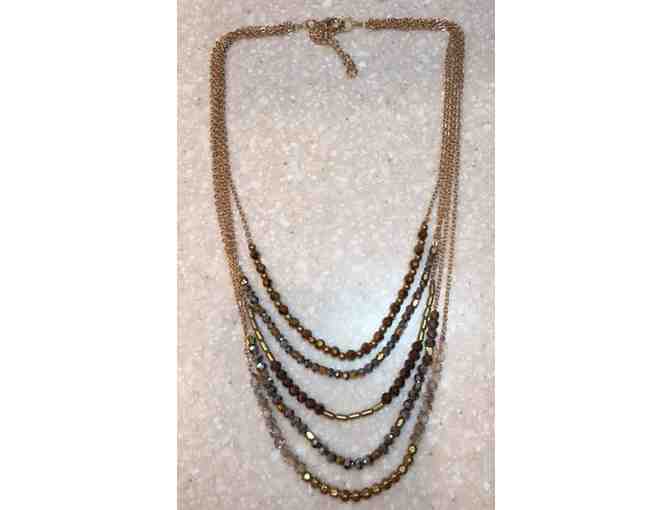 Gold, Silver Bronze Crystal Beaded 4 Strand Necklace