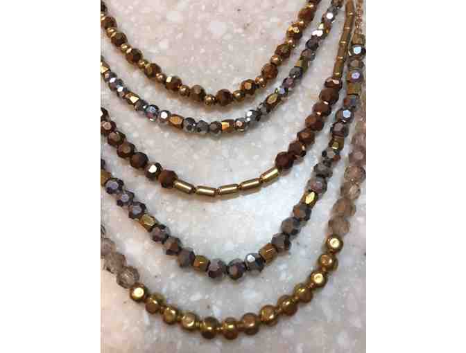 Gold, Silver Bronze Crystal Beaded 4 Strand Necklace