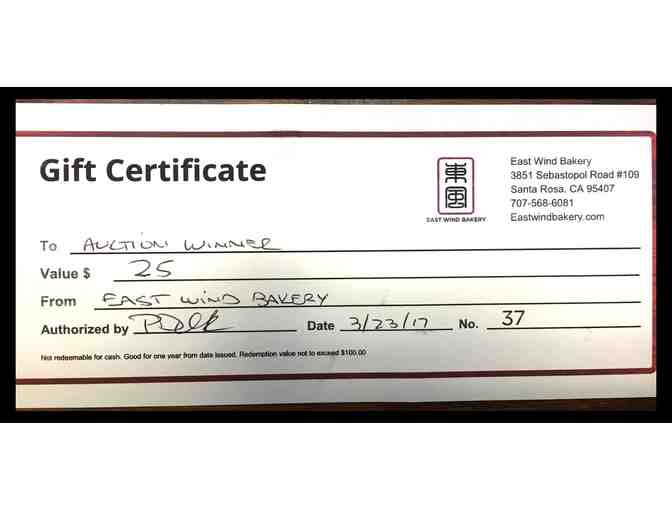 East Wind Bakery $25 Gift Certificate