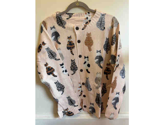 CARDIGAN SWEATER-PEACH COLOR WITH CATS-SIZE XL - Photo 1