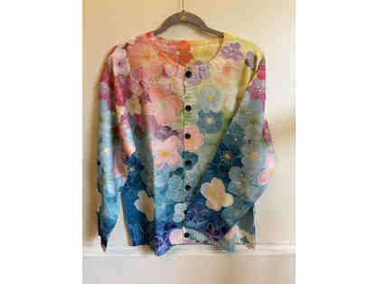 CARDIGAN SWEATER-PASTEL FLORAL PRINT-SIZE L