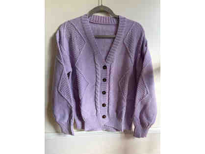 CARDIGAN-CABLE STYLE BUTTON DOWN IN ORCHID-SIZE XL