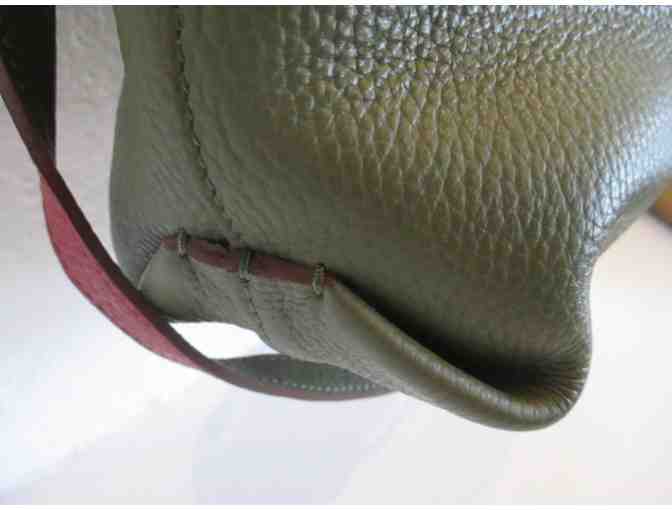 Cruciani Large Leather Reversible Tote/Purse in Olive and Crimson