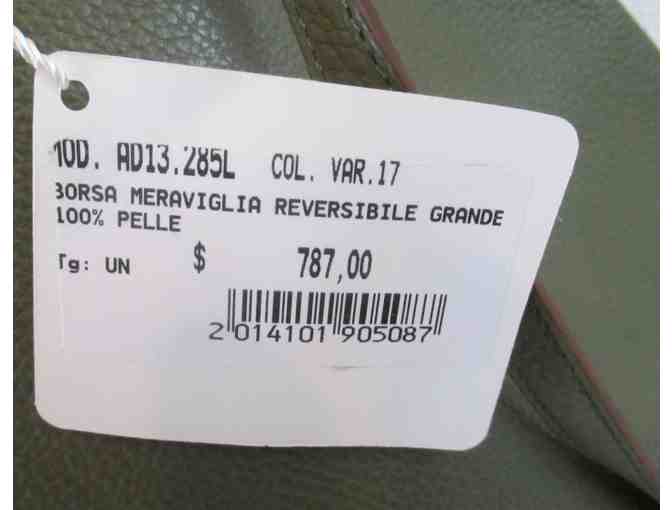 Cruciani Large Leather Reversible Tote/Purse in Olive and Crimson