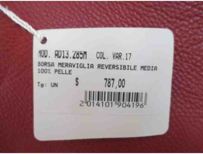 Cruciani Medium Leather Reversible Tote/Purse in Olive and Crimson