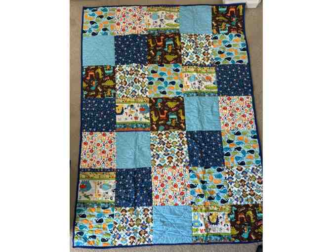 Handmade Multicolored Blue & Brown Quilt - Photo 1