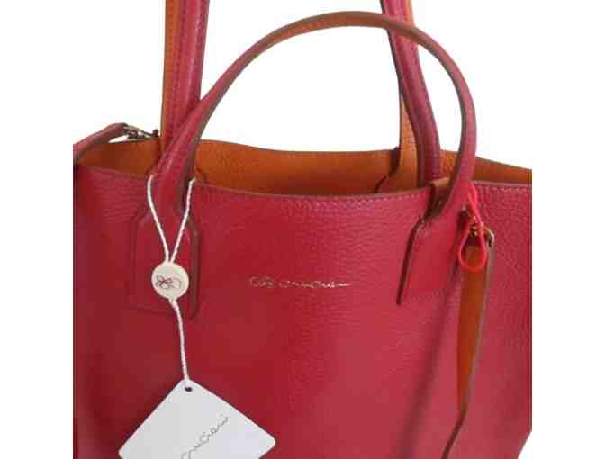 Cruciani Large Leather Reversible Tote/Purse in Crimson and Orange