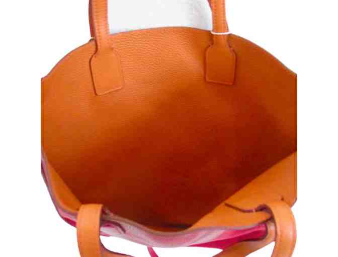 Cruciani Large Leather Reversible Tote/Purse in Crimson and Orange