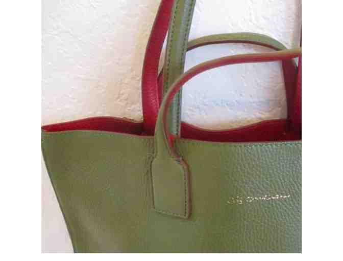 Cruciani Large Leather Reversible Tote/Purse in Olive and Crimson