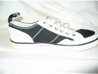 Chanel Tennis Shoes - White Suede & Navy Fabric (Size 7 1/2)