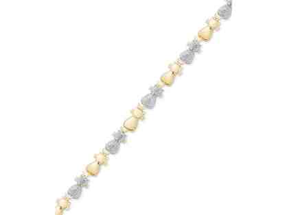 DIAMOND ACCENT TWO TONE CAT LINK BRACELET IN STERLING SILVER & GOLD PLATE