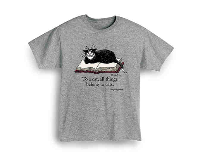 Edward Gorey T-shirt (Large): "To a Cat, All Things Belong to a Cat" - Photo 1