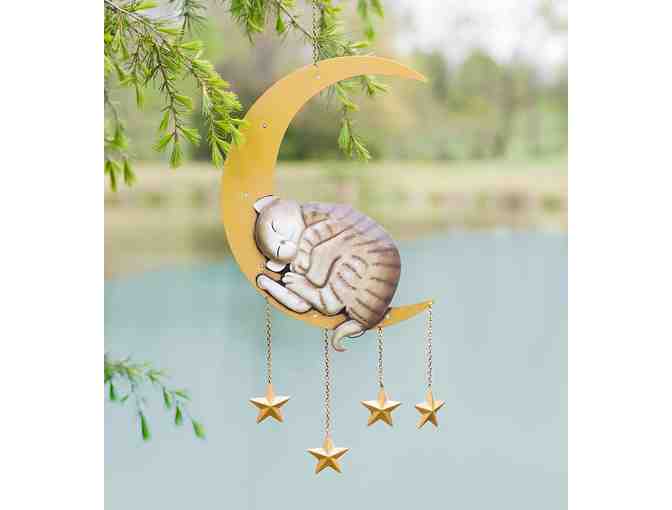 Lighted Hanging Metal Moon with Cat Indoor/Outdoor Decoration