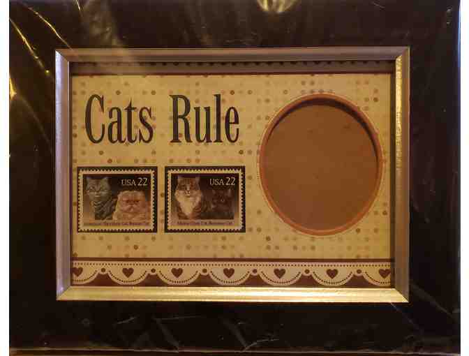 Cats Rule Photo Frame with 1988 Cat Postage Stamps