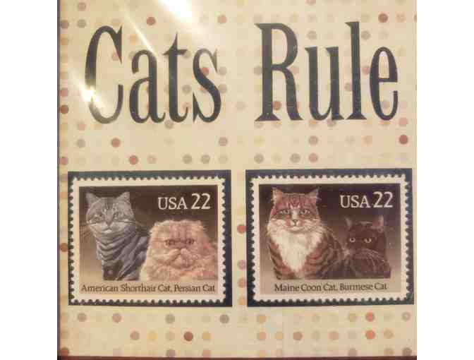 Cats Rule Photo Frame with 1988 Cat Postage Stamps
