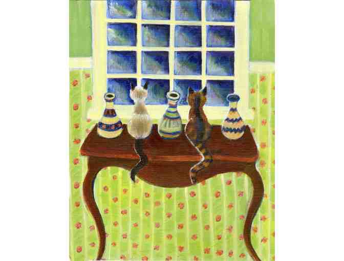 'Kittens in a Window' Matted Original Acrylic Painting