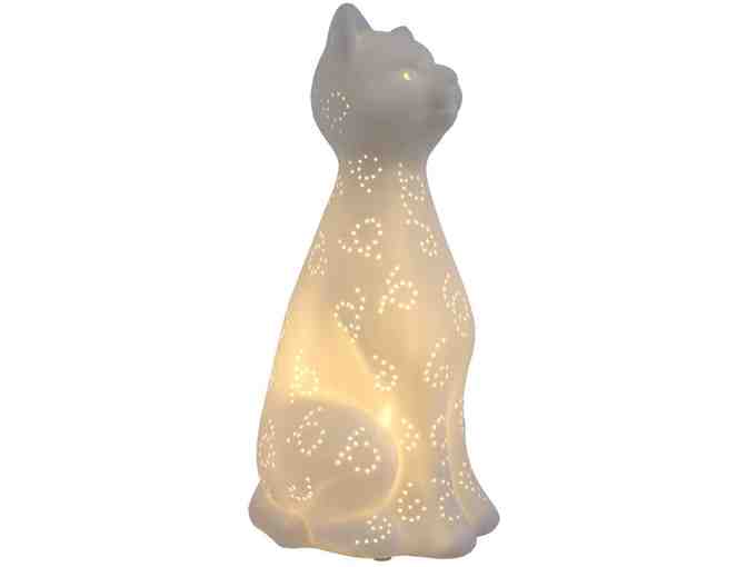 White Porcelain Kitty Cat Table Lamp