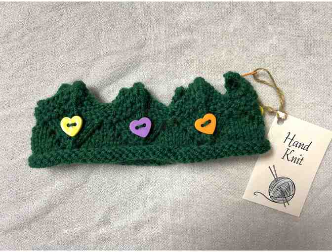 Hand-Knit Crown, Green with Hearts - Toddler - Photo 1