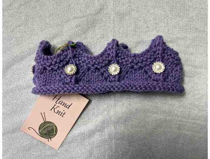 Hand-Knit Crown, Purple with Pearls - Toddler - Photo 1