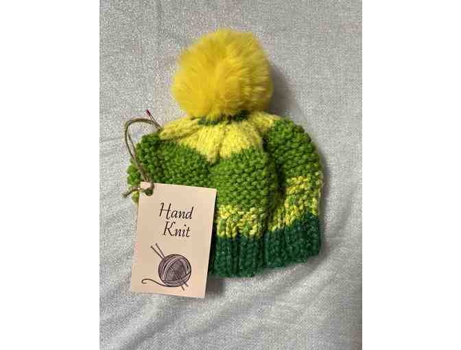Hand-Knit Winter Hat, Bright Green &amp; Yellow - Toddler - Photo 1