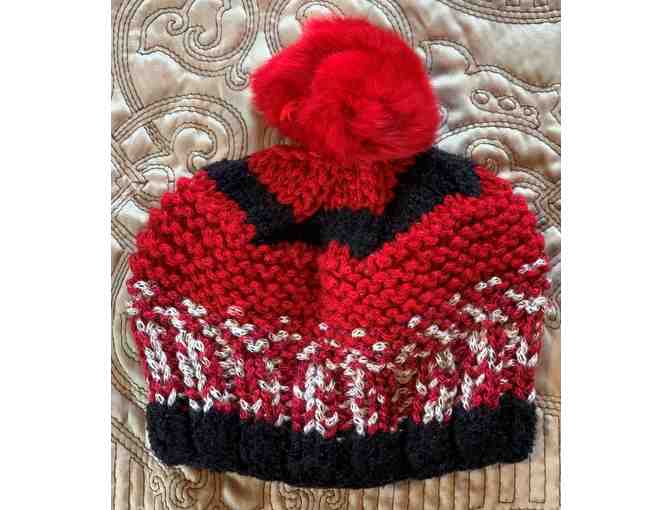 Hand-Knit Winter Hat, Red Stripe - Toddler - Photo 1