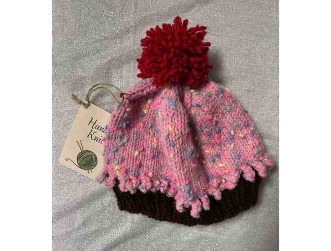 Hand-Knit Winter Hat, Pink Cupcake - Toddler - Photo 1
