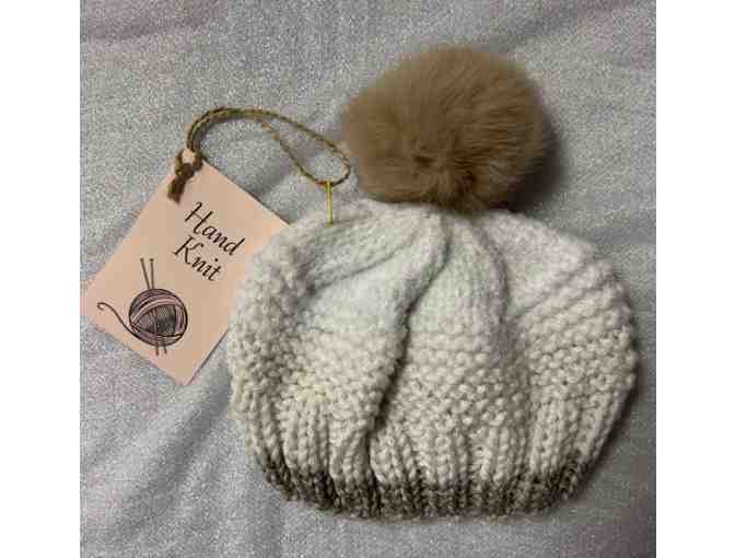 Hand-Knit Winter Hat, Ivory &amp; Tan - Toddler - Photo 1