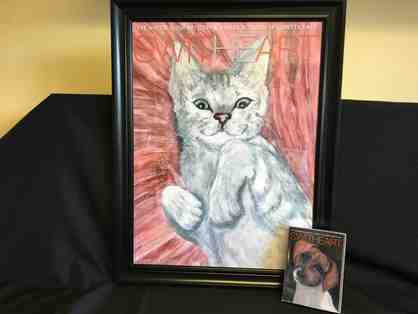 LORETTA SWIT SIGNED, FRAMED CAT & NOTE CARDS