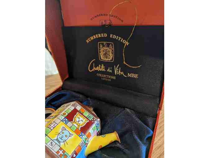 Miniature Hand-Painted Collectible Enamel Kitty Teapot