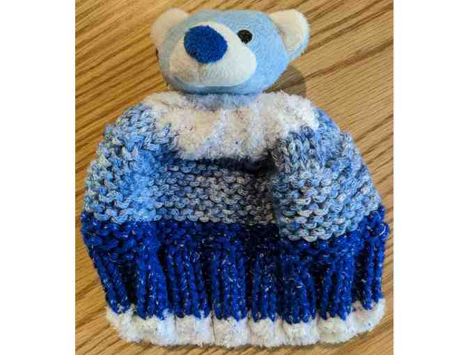 Hand-Knit Baby's Winter Hat with Bear Topper